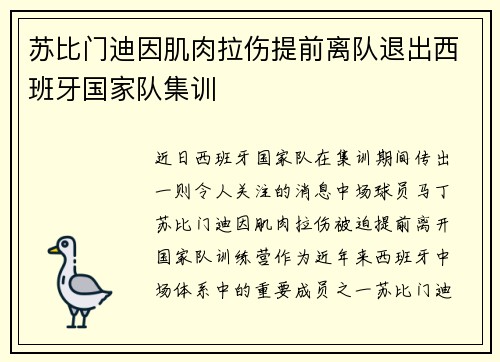 苏比门迪因肌肉拉伤提前离队退出西班牙国家队集训 苏比门迪因肌肉拉伤提前离队退出西班牙国家队集训